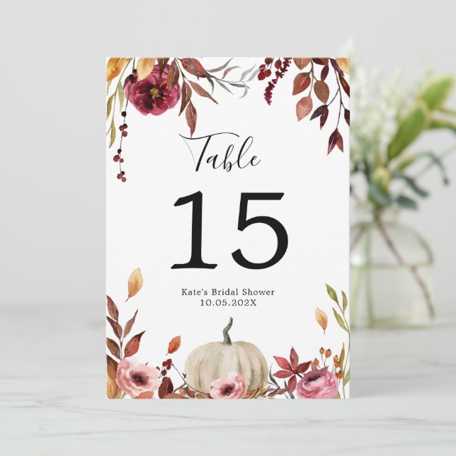 Autumn Pumpkin Personalised Table Number (Standing Front)