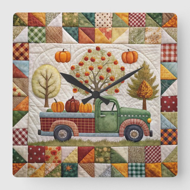 Autumn Pumpkin Pickup Truck Wall Clock (Front)