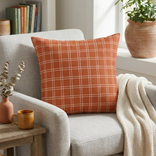 Autumn Pumpkin Plaid Cosy Rustic Throw Pillow