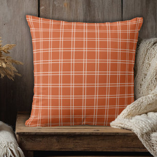 Autumn Pumpkin Plaid Cosy Rustic Throw Pillow