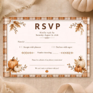 Autumn Pumpkin Plaid Fall Bridal Shower Rustic RSVP Card