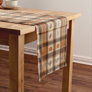 Autumn Pumpkin Plaid Short Table Runner