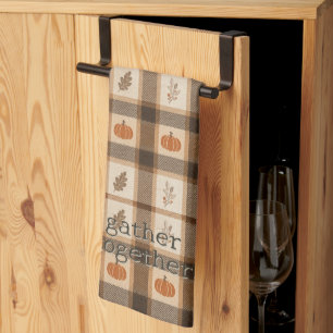 Autumn Pumpkin Plaid Tea Towel