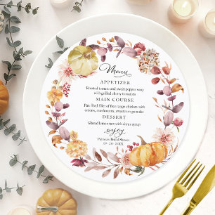 Autumn Pumpkin Round Bridal Shower Menu Card