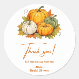 Autumn Pumpkin Rustic Thank You Bridal Shower  Classic Round Sticker