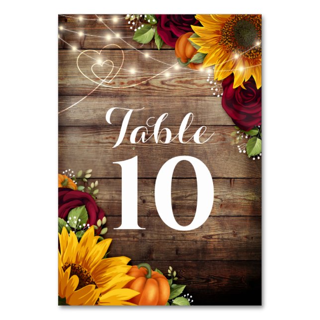 Autumn Pumpkin Rustic Wedding Table Numbers (Front)