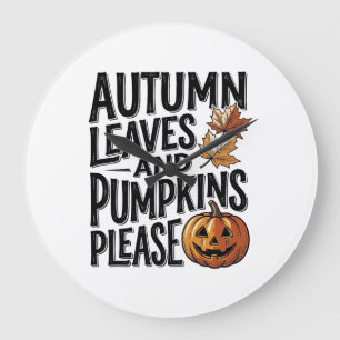 Autumn Pumpkin Shirt With Leaves And Halloween Vib Large Clock