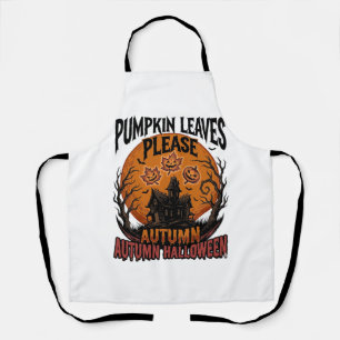 Autumn Pumpkin Shirt With Vintage Spooky Fall Leav Apron