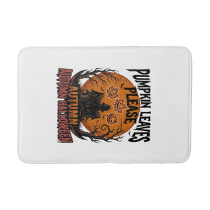 Autumn Pumpkin Shirt With Vintage Spooky Fall Leav Bath Mat