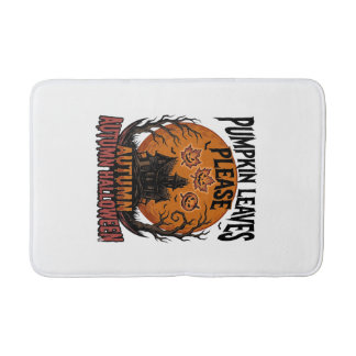 Autumn Pumpkin Shirt With Vintage Spooky Fall Leav Bath Mat