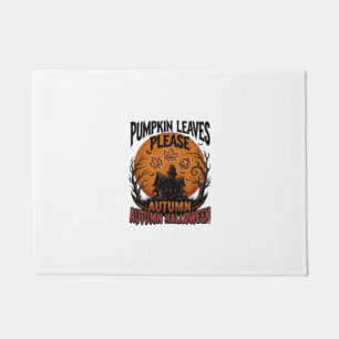 Autumn Pumpkin Shirt With Vintage Spooky Fall Leav Doormat