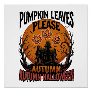 Autumn Pumpkin Shirt With Vintage Spooky Fall Leav Poster