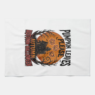 Autumn Pumpkin Shirt With Vintage Spooky Fall Leav Tea Towel