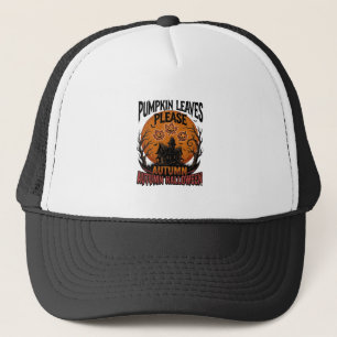 Autumn Pumpkin Shirt With Vintage Spooky Fall Leav Trucker Hat