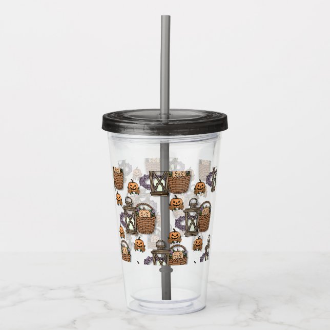 autumn pumpkin spell acrylic tumbler (Front)