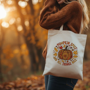 Autumn pumpkin spice design tote bag
