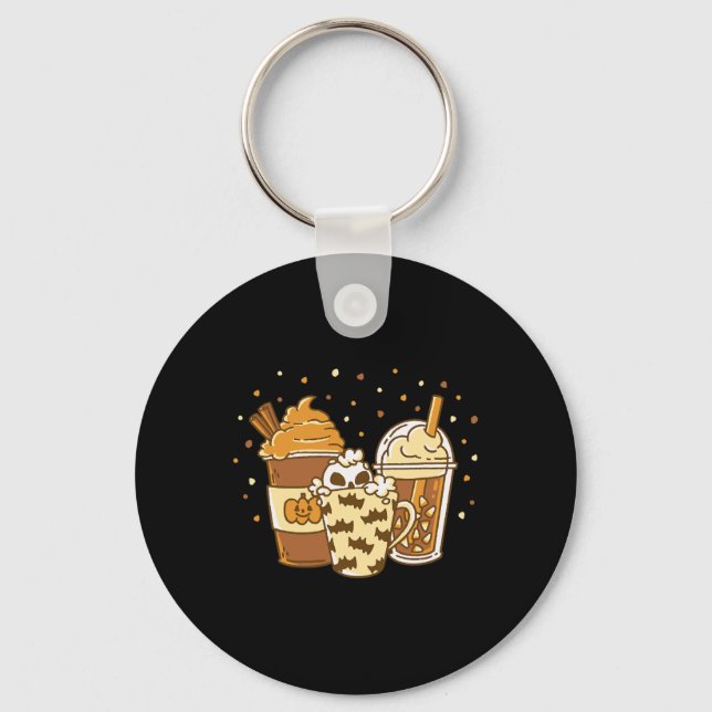 Autumn Pumpkin Spice Latte Coffee Halloween Fall  Key Ring (Front)