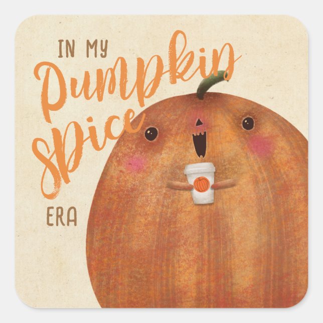 Autumn Pumpkin Spice Latte Halloween Fall Square Sticker (Front)