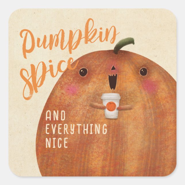 Autumn Pumpkin Spice Latte Halloween Fall Square Sticker (Front)