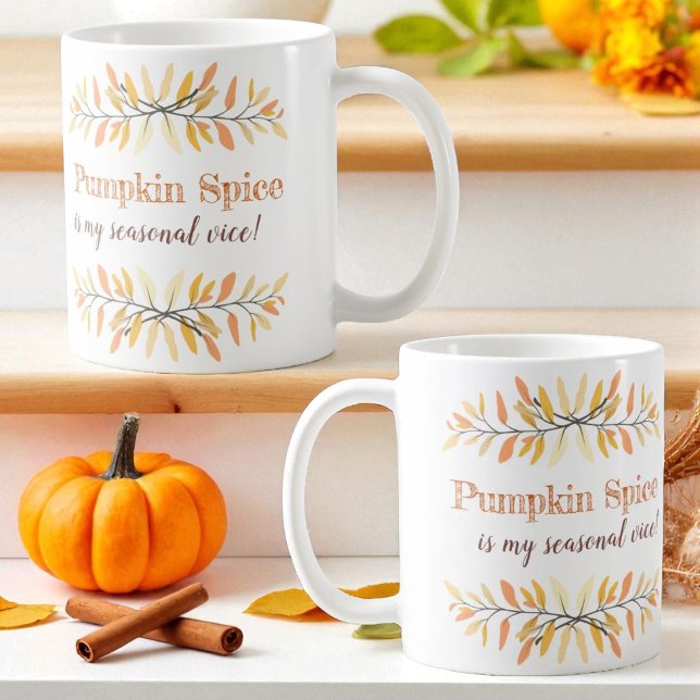 Autumn Pumpkin Spice Seasonal Vice Custom Coffee Mug (Design view on both sides of ceramic mug handle)