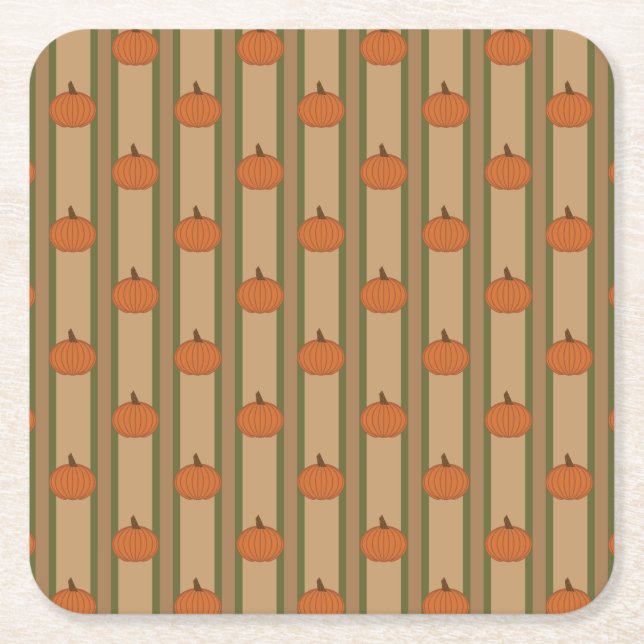 Autumn Pumpkin Square Paper Coaster (Front)