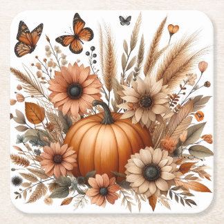 Autumn Pumpkin Square Paper Coaster