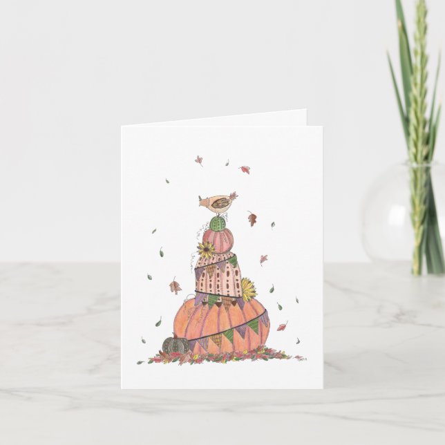 Autumn Pumpkin Stack with Chicken Card (Front)