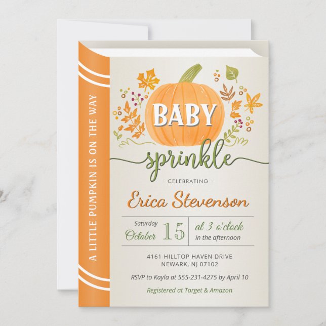 Autumn Pumpkin Storybook Neutral Baby Sprinkle Invitation (Front)