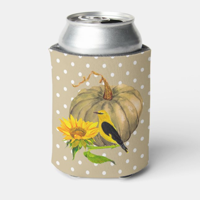 Autumn Pumpkin Sunflower and Finch  Can Cooler (Can Back)