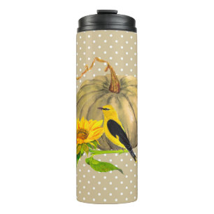 Autumn Pumpkin Sunflower and Finch Thermal Tumbler