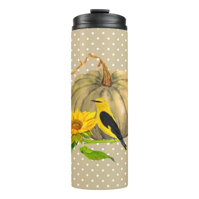 Autumn Pumpkin Sunflower and Finch  Thermal Tumbler (Front)