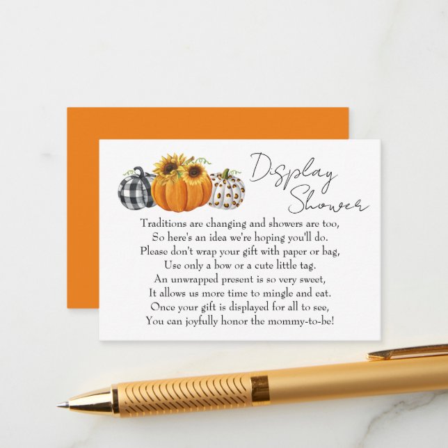 Autumn Pumpkin Sunflower Baby Display Shower Enclosure Card (Front/Back In Situ)