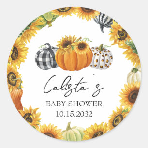 Autumn Pumpkin & Sunflower Baby Shower Favours Classic Round Sticker