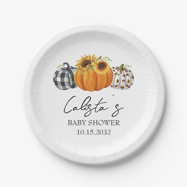 Autumn Pumpkin & Sunflower Baby Shower Paper Plate (Front)