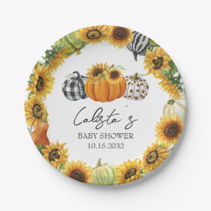 Autumn Pumpkin & Sunflower Baby Shower Paper Plate