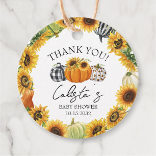 Autumn Pumpkin & Sunflower Baby Shower Thank You Favour Tags