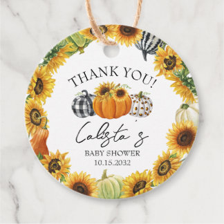 Autumn Pumpkin & Sunflower Baby Shower Thank You Favour Tags