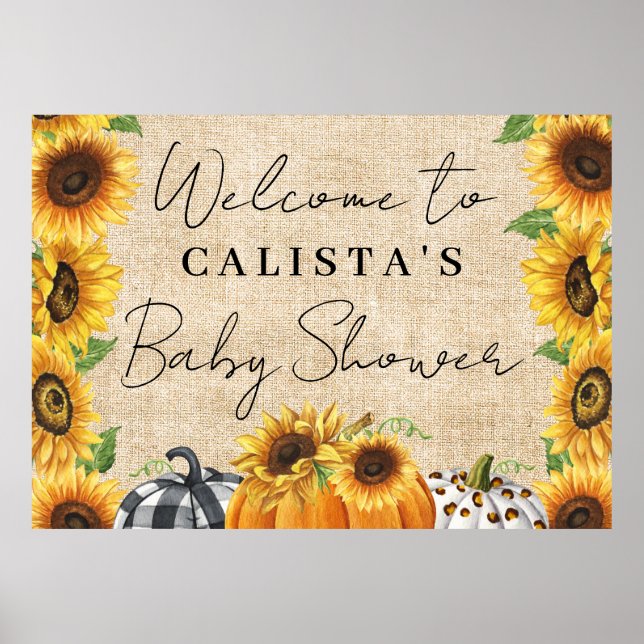 Autumn Pumpkin Sunflower Baby Shower Welcome Poster (Front)