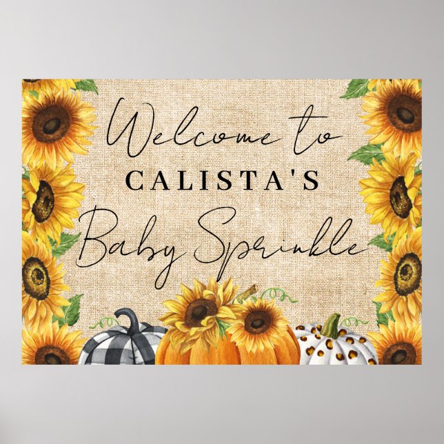 Autumn Pumpkin Sunflower Baby Sprinkle Welcome Poster (Front)