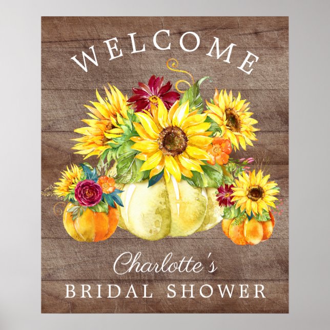 Autumn Pumpkin Sunflower Bridal Shower Welcome Poster (Front)