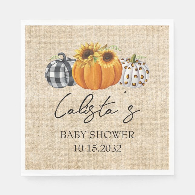 Autumn Pumpkin Sunflower Burlap Baby Shower Napkin (Front)