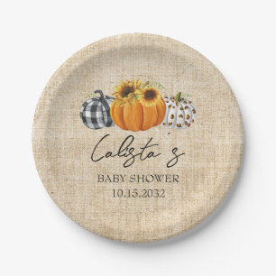 Autumn Pumpkin Sunflower Burlap Baby Shower Paper Plate