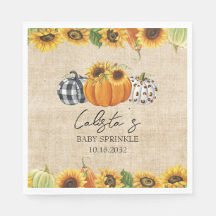 Autumn Pumpkin & Sunflower Burlap Baby Sprinkle Napkin