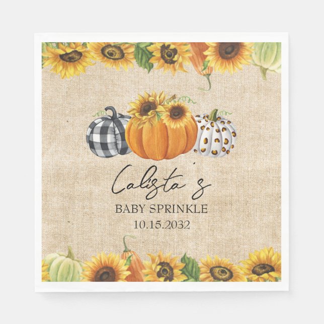 Autumn Pumpkin & Sunflower Burlap Baby Sprinkle Napkin (Front)