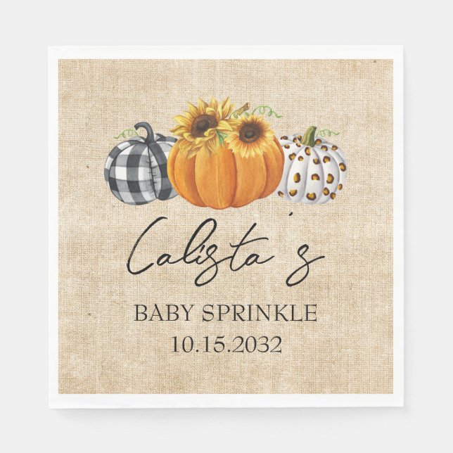 Autumn Pumpkin Sunflower Burlap Baby Sprinkle Napkin (Front)