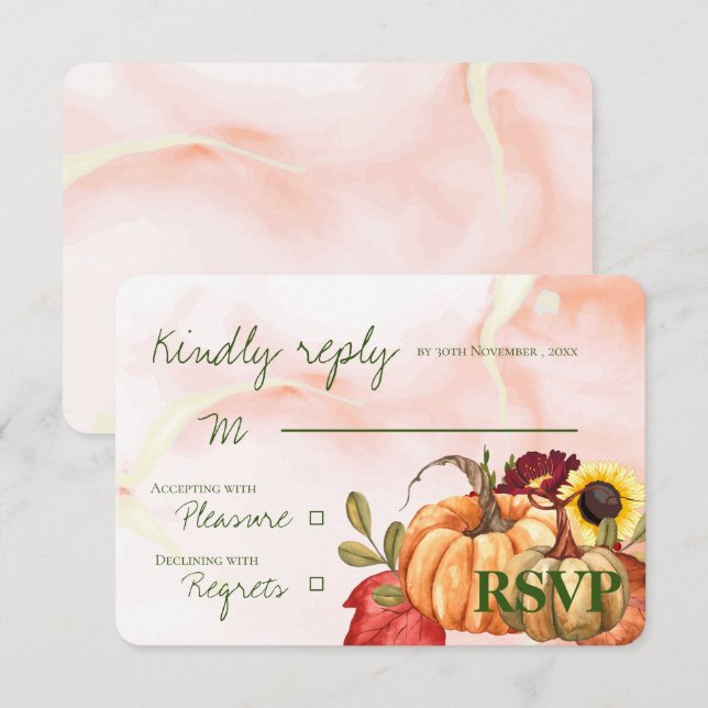 Autumn Pumpkin Sunflower Cute Fall Wedding RSVP Card (Front/Back)