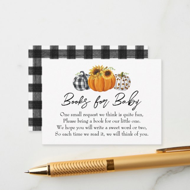 Autumn Pumpkin Sunflowers Baby Shower Book Request Enclosure Card (Front/Back In Situ)