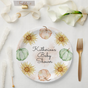 Autumn Pumpkin Sunflowers Baby Shower Paper Plate