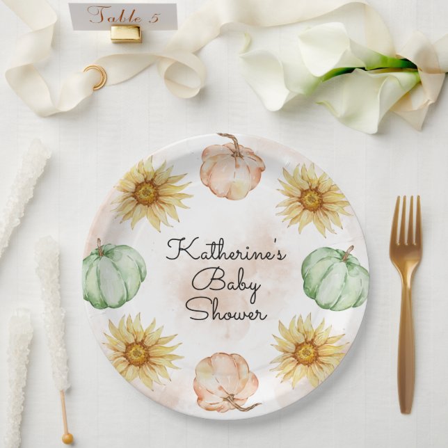 Autumn Pumpkin Sunflowers Baby Shower Paper Plate (Wedding)
