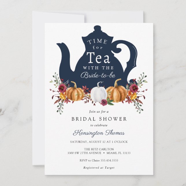 Autumn Pumpkin Tea Time Bridal Shower Invitation (Front)